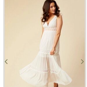 Altar'd State Women Small Off - White Partial Lace Maxi Dress Boho, Cottage Core